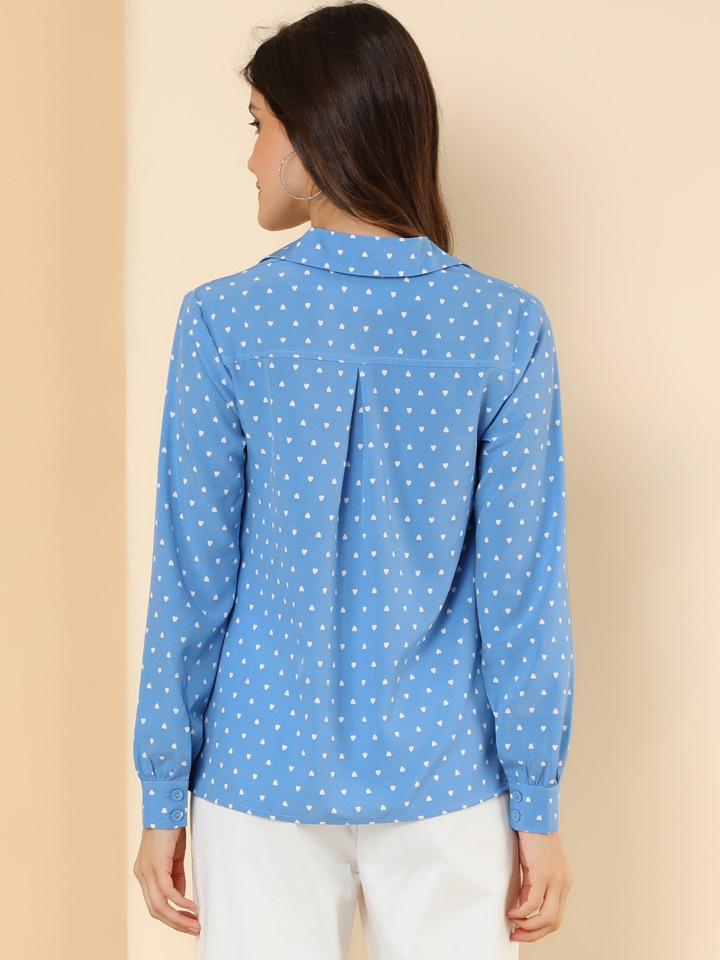 Allegra K 1950s Vintage Long Sleeve Printed Button Down Tops