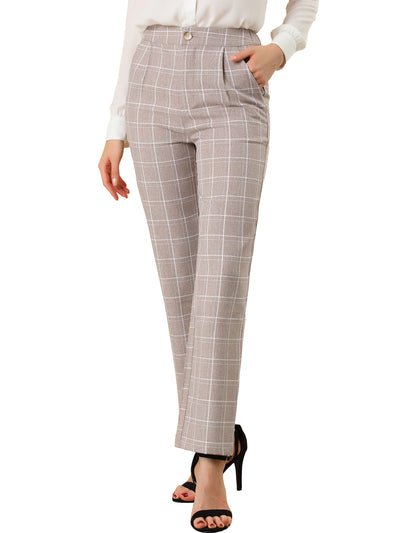 Plaid Pants Elastic Waist Casual Work Office Long Trousers