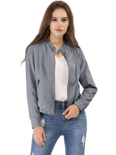 Casual Stand Collar Pocket Short Biker Lightweight Moto Jacket