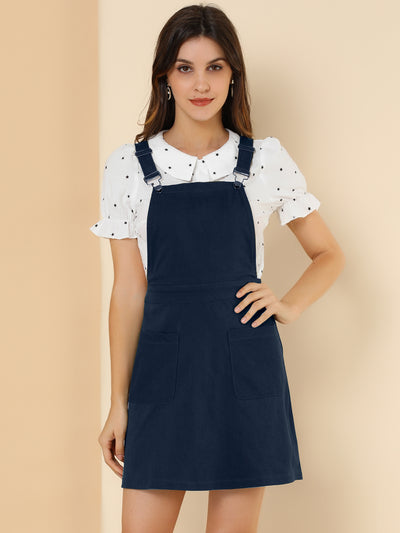 Adjustable Strap Suspender Skirt Pocket A-Line Pinafore Overall Dress