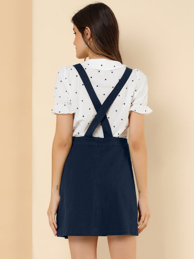 Adjustable Strap Suspender Skirt Pocket A-Line Pinafore Overall Dress