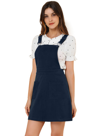 Adjustable Strap Suspender Skirt Pocket A-Line Pinafore Overall Dress