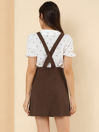 Adjustable Strap Suspender Skirt Pocket A-Line Pinafore Overall Dress