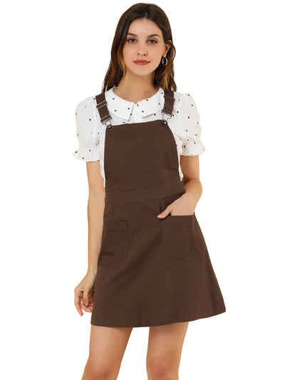 Adjustable Strap Suspender Skirt Pocket A-Line Pinafore Overall Dress