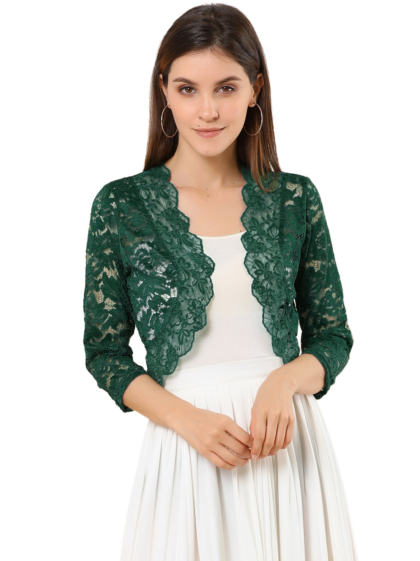 Allegra K Sheer Floral Elegant 3/4 Sleeve Lace Shrug