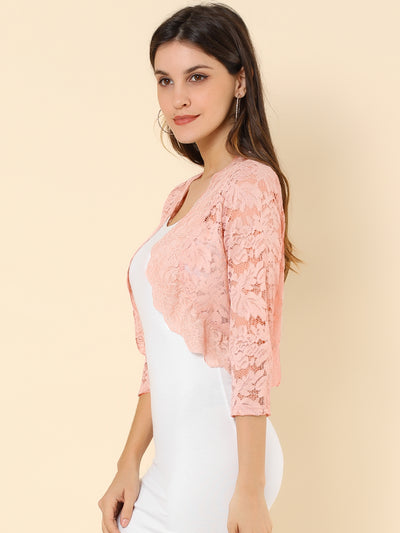 Sheer Floral Elegant 3/4 Sleeve Lace Shrug