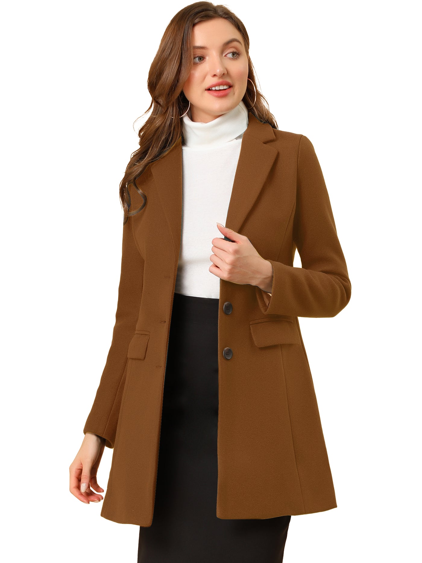 Long coat - Brown Notch Lapel Neck Long Coat