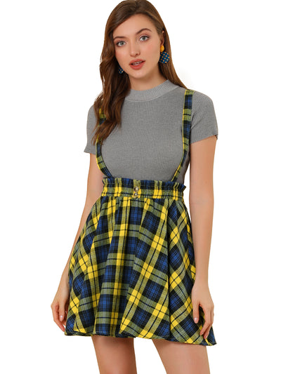 Plaid Pleated Mini Tartan Overall Skater Suspender Skirt