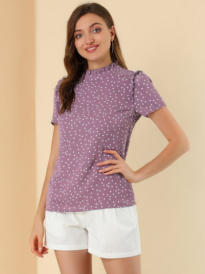 Ruffled Retro Short Sleeve Office Polka Dots Blouse Tops