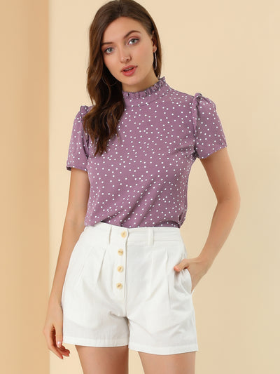 Ruffled Retro Short Sleeve Office Polka Dots Blouse Tops