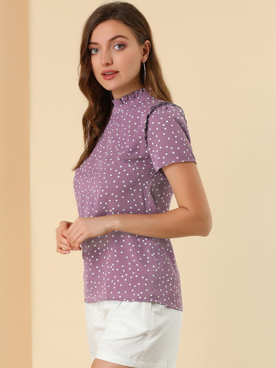 Ruffled Retro Short Sleeve Office Polka Dots Blouse Tops