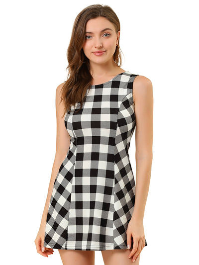 Classic Sleeveless Mini A-Line Fit and Flare Plaid Dress