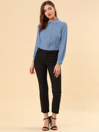 Button Up Peter Pan Collar Long Bishop Sleeve Blouse