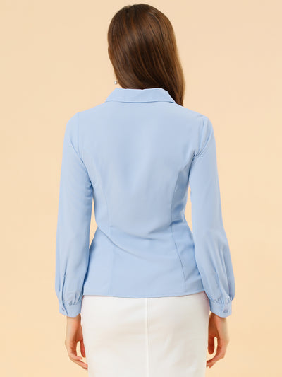 Button Up Peter Pan Collar Long Bishop Sleeve Blouse