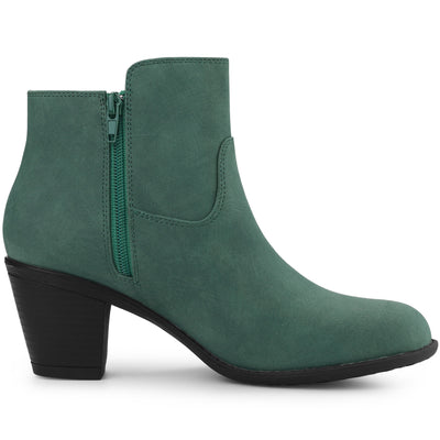 Low Chunky Heel Side Zipper Ankle Booties