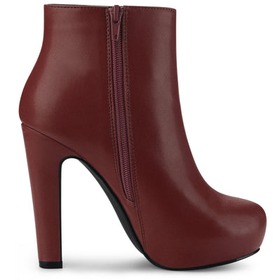 Faux Leather Round Toe Platform Chunky Heel Ankle Boots
