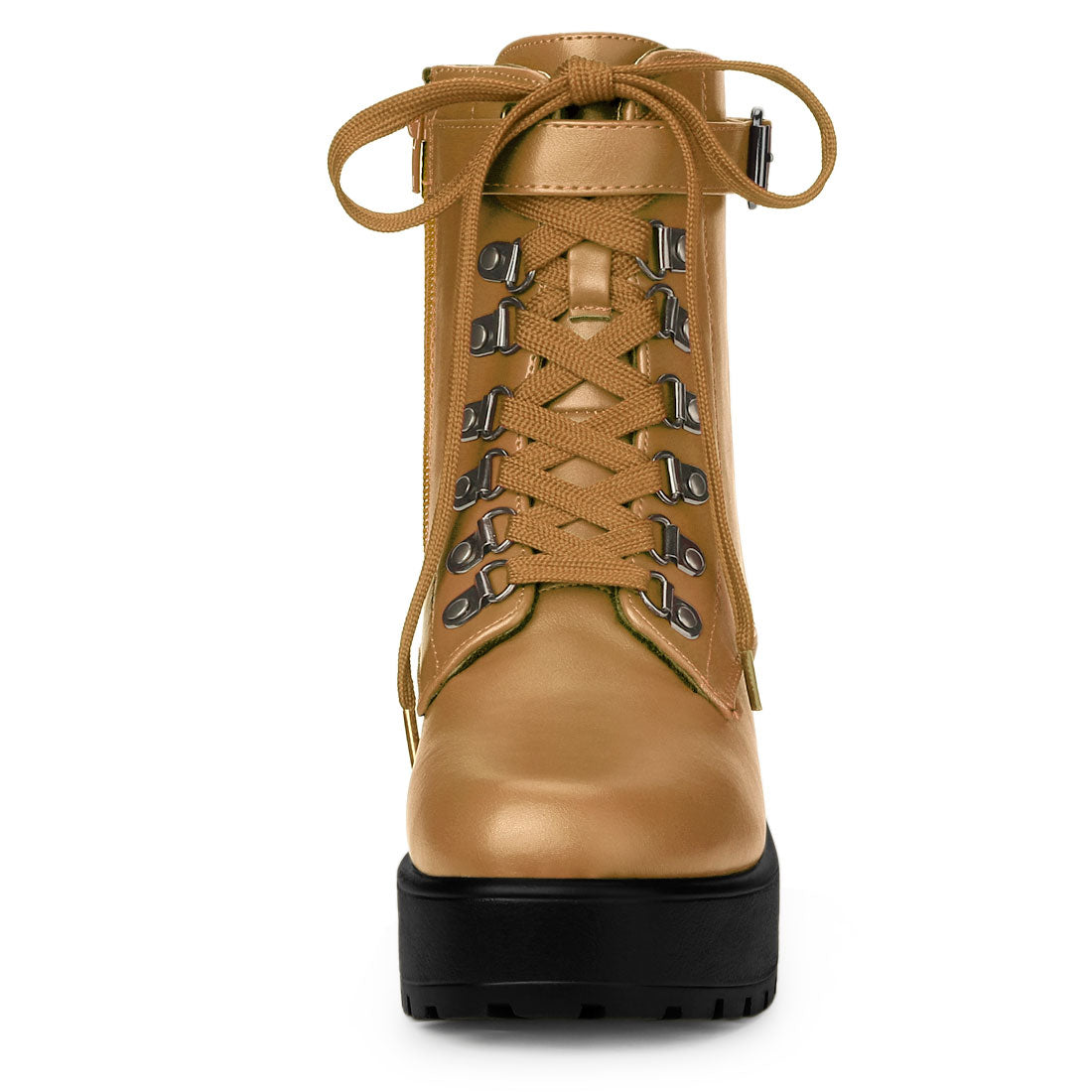 Allegra K Zip Chunky Heel Platform Ankle Combat Boots