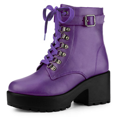 Zip Up Chunky Heel Platform Ankle Combat Boots