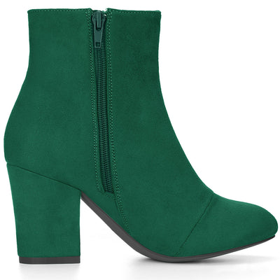 Faux Suede Round Toe Block Heel Zipper Ankle Boots