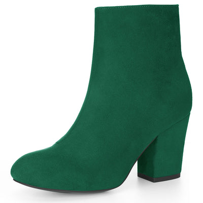 Faux Suede Round Toe Block Heel Zipper Ankle Boots