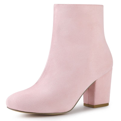 Faux Suede Round Toe Block Heel Zipper Ankle Boots