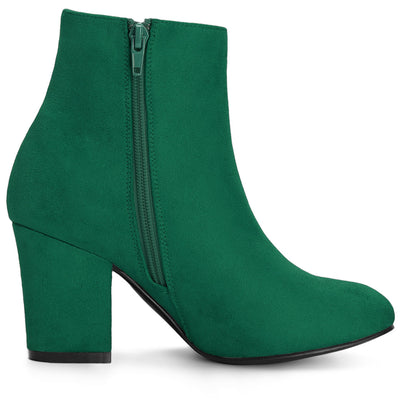 Round Toe Side Zip Chunky Heel Ankle Boots