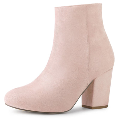 Round Toe Side Zip Chunky Heel Ankle Boots