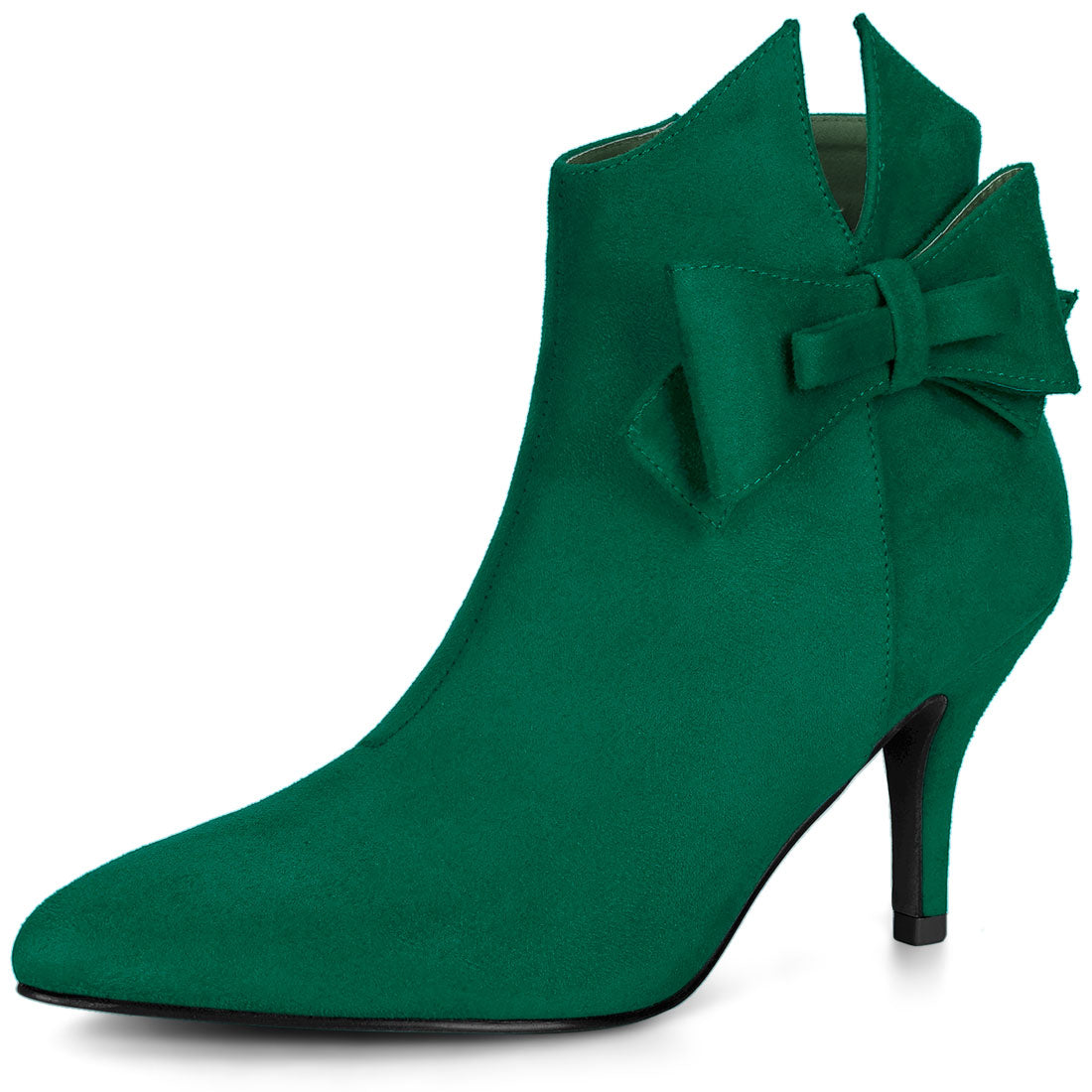 Allegra K Point Toe Bow Stiletto Heel Ankle Boots