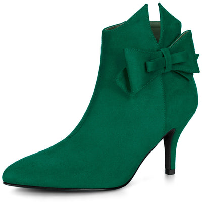Point Toe Bow Stiletto Heel Ankle Boots