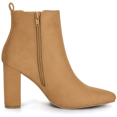 Pointed Toe Zipper Block Heel Ankle Chelsea Boots