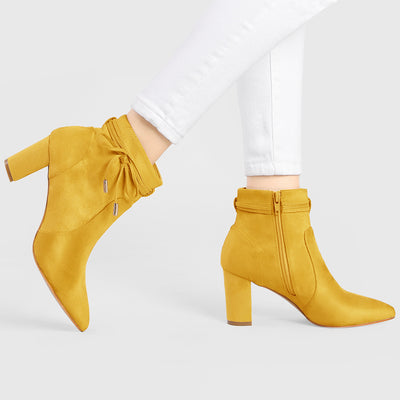 Pointed Toe Block Heel Zipper Ankle Boots