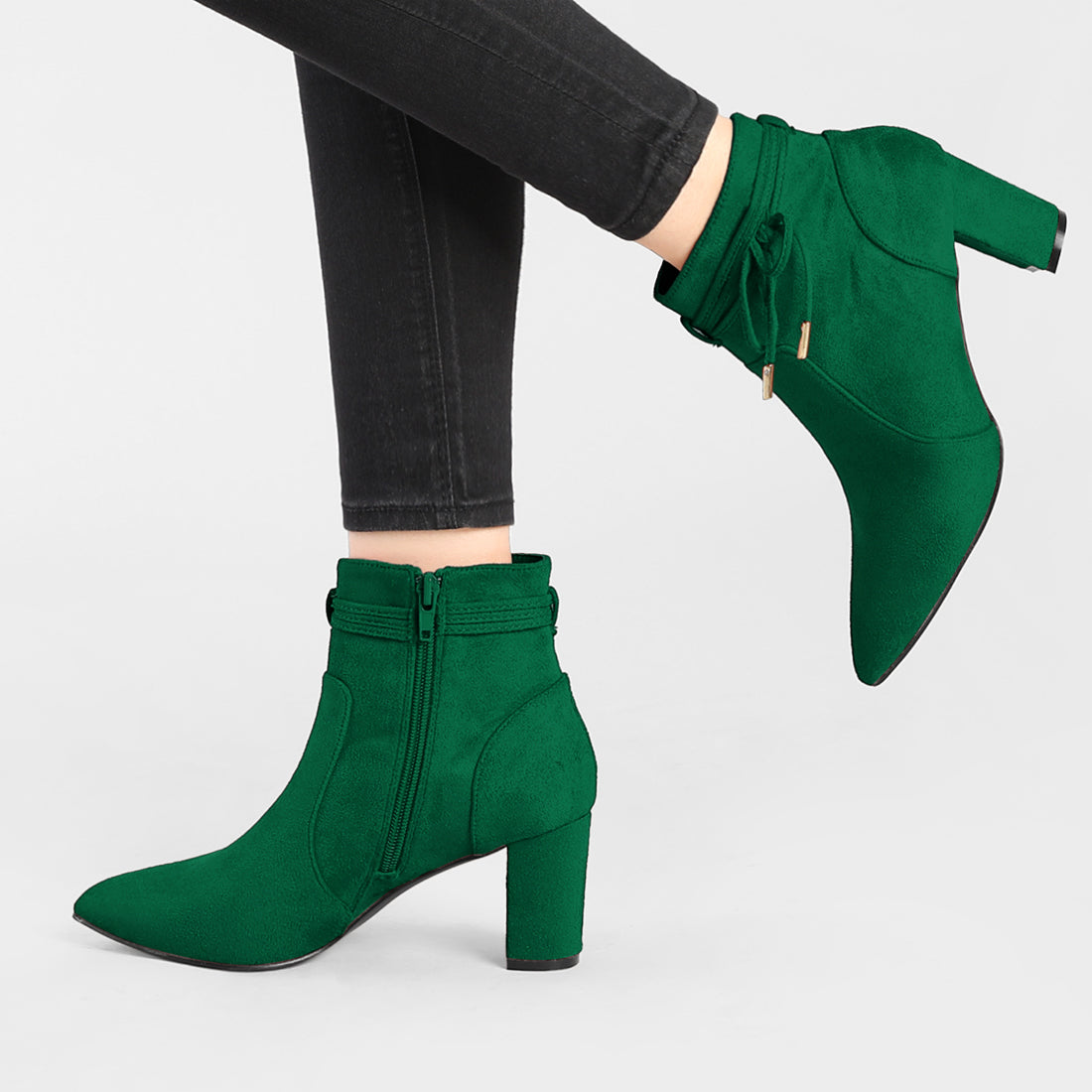 Allegra K Pointed Toe Block Heel Zipper Ankle Boots