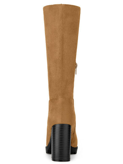 Faux Suede Mid Calf Block Heel Side Zipper Mid-Calf Boots