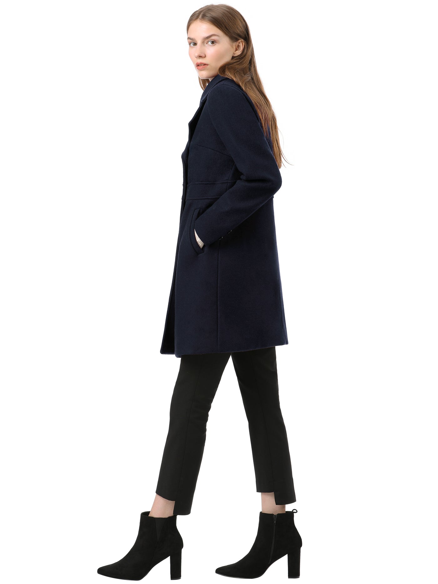 Allegra K Double Breasted Notched Lapel Long Winter Coat