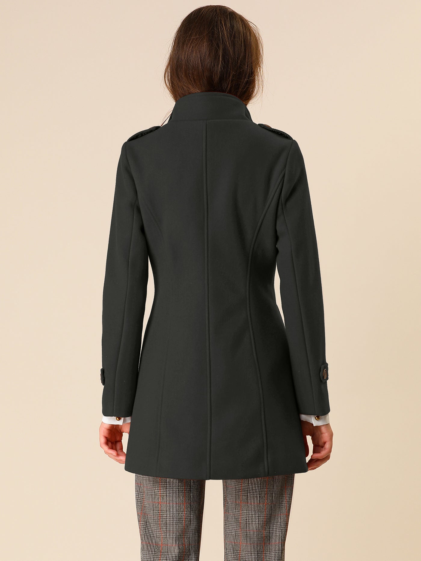 Allegra K Stand Collar Double Breasted Trendy Belted Winter Coat