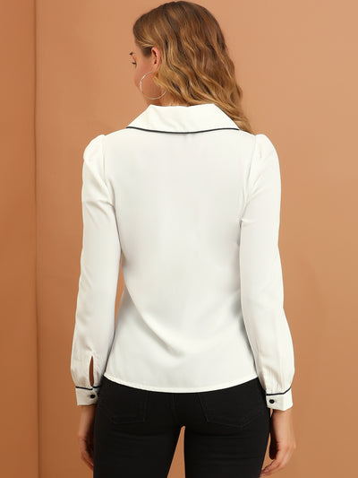 Peter Pan Collar Long Sleeve Elegant Button Down Work Shirt