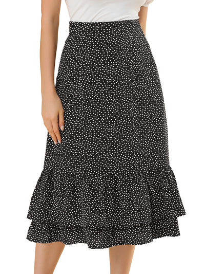 Chiffon Printed Elastic Waist Ruffle Tiered Flowy Midi Skirt