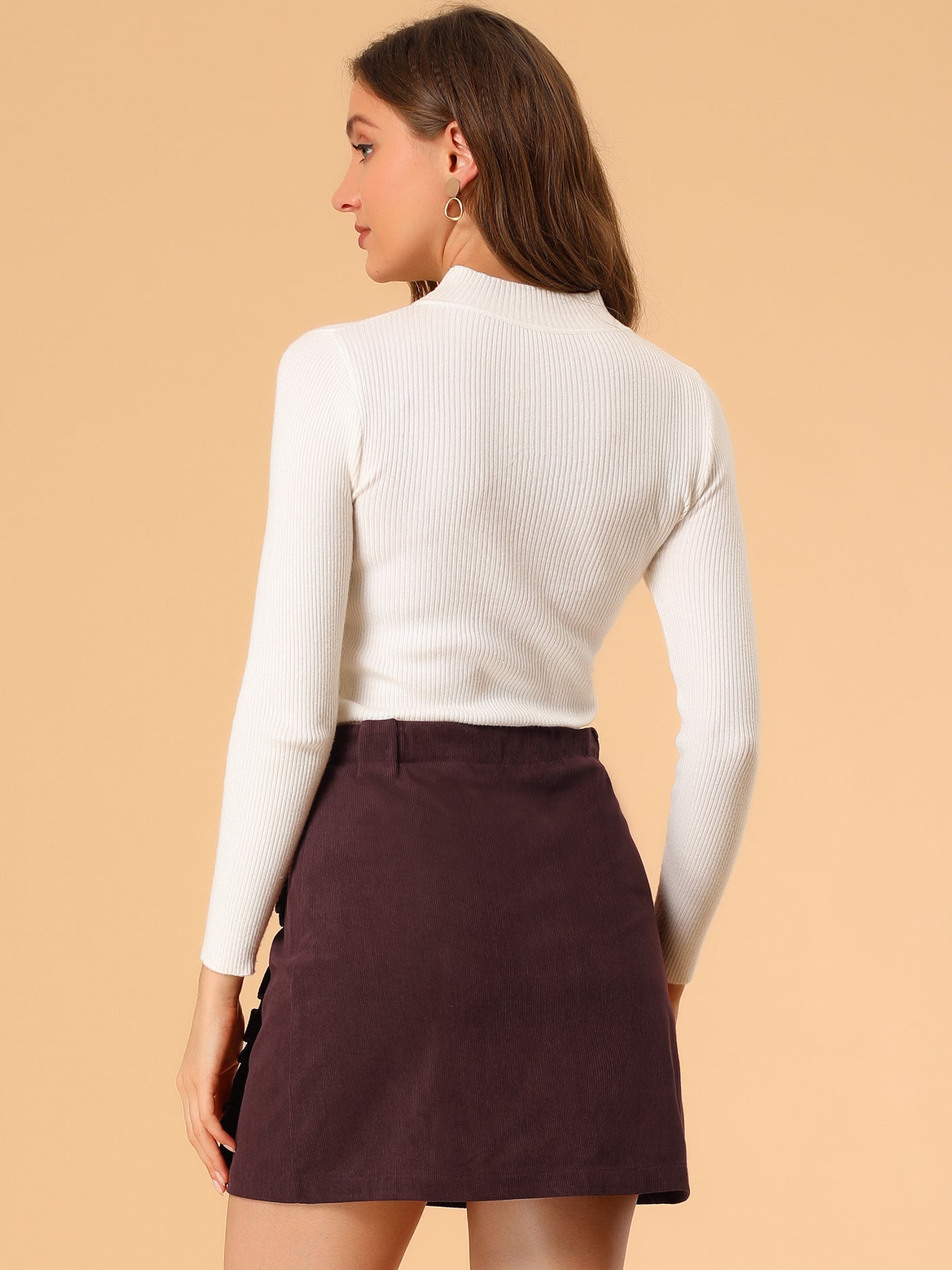 Allegra K Corduroy Vintage Button Decor Ruffled Trim High Waist Short Skirt
