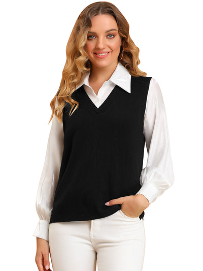 V Neck Vest Sleeveless Pullover Knit Sweater Top