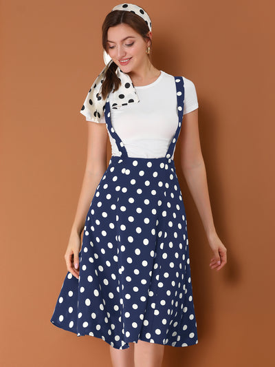 Vintage Suspender 1950s Polka Dots Flowy Midi Skirt