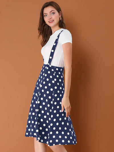 Vintage Suspender 1950s Polka Dots Flowy Midi Skirt