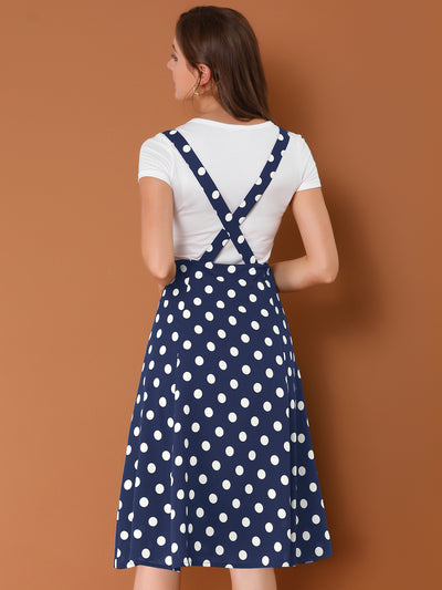 Vintage Suspender 1950s Polka Dots Flowy Midi Skirt