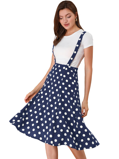 Vintage Suspender 1950s Polka Dots Flowy Midi Skirt