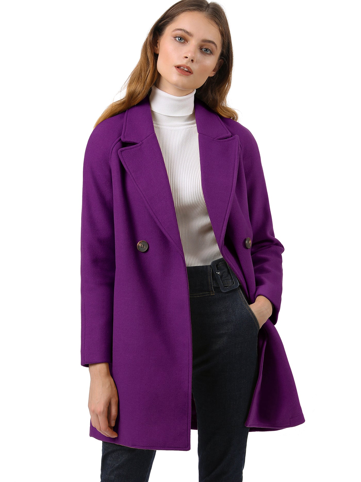 Allegra K Notched Lapel Raglan Double Breasted Winter Coat