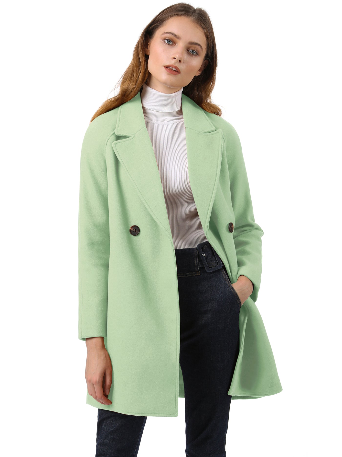 Allegra K Notched Lapel Raglan Double Breasted Winter Coat