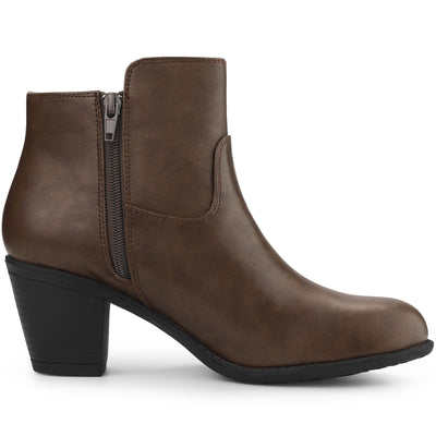 Low Chunky Heel Side Zipper Ankle Booties