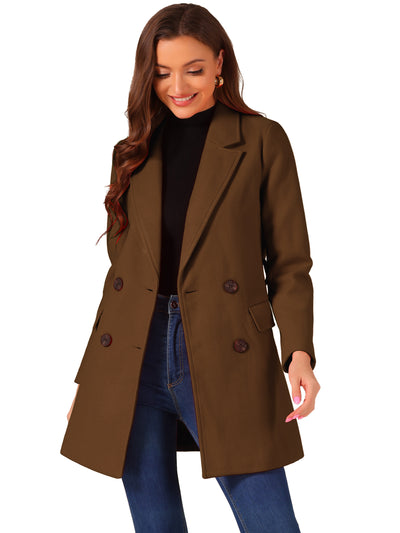 Notch Lapel Double Breasted Belted Mid Long Outwear Winter Coat