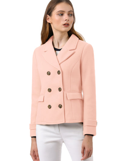 Winter Notched Lapel Double Breasted Short Pea Coat