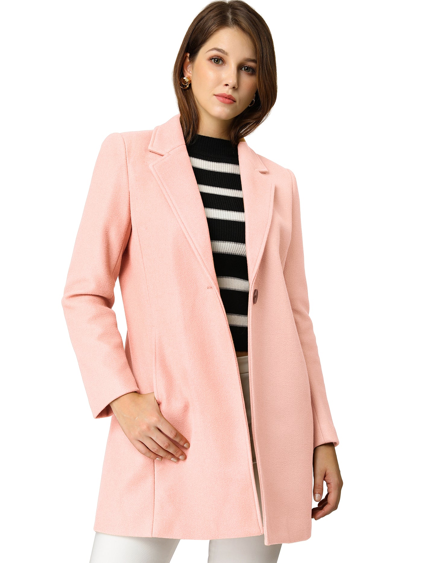 Allegra K Classic Notched Lapel Long Sleeve Buttoned Coat