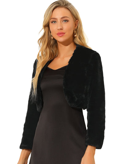 Faux Fur Evening Open Front Bolero Cropped Jacket Shrug